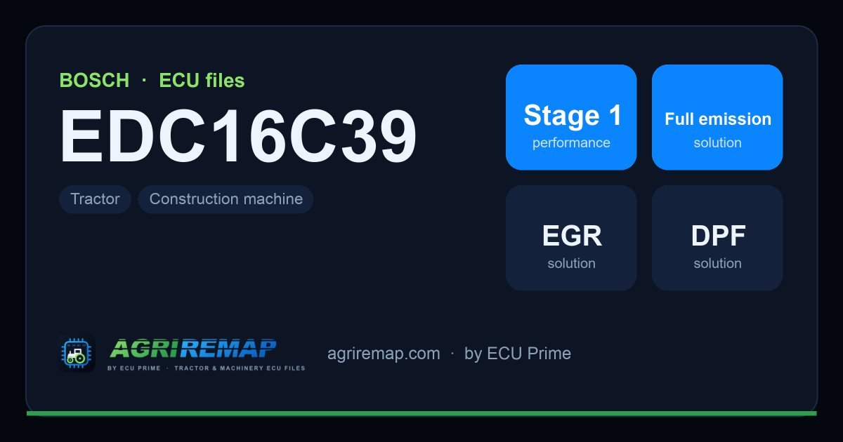 Available solutions for the BOSCH EDC16C39 ECU family: Stage 1 Remap, DPF Delete, EGR Delete, DTC / Fault Code Removal