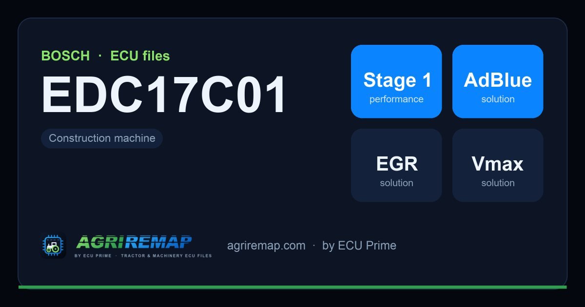 Available solutions for the BOSCH EDC17C01 ECU family: Stage 1 Remap, AdBlue / SCR Delete, EGR Delete, DPF Delete