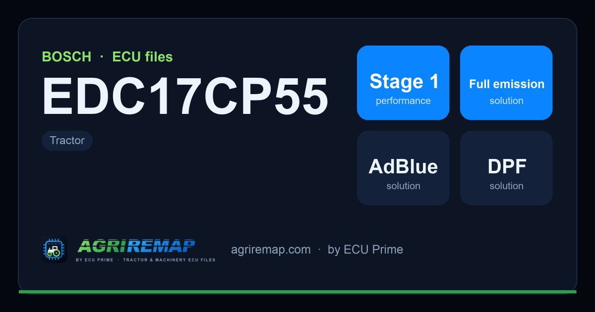 Solutions disponibles pour la famille d'ECU BOSCH EDC17CP55 : Suppression FAP (DPF), Reprogrammation Stage 1, Suppression AdBlue / SCR, Suppression EGR