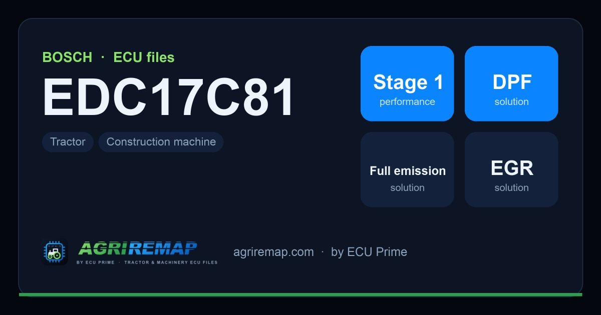 Available solutions for the BOSCH EDC17C81 ECU family: DPF Delete, Stage 1 Remap, EGR Delete