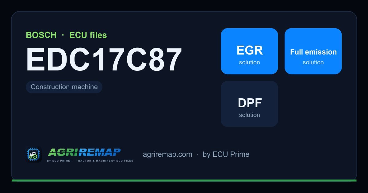 Available solutions for the BOSCH EDC17C87 ECU family: DPF Delete, EGR Delete