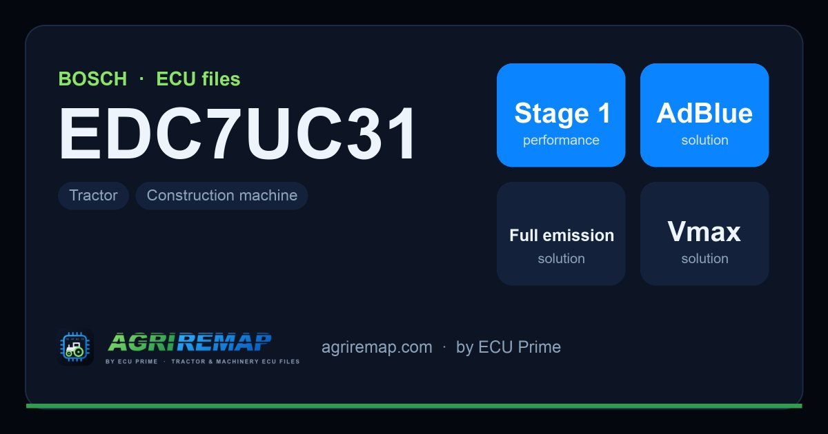 Available solutions for the BOSCH EDC7UC31 ECU family: Stage 1 Remap, AdBlue / SCR Delete, DPF Delete