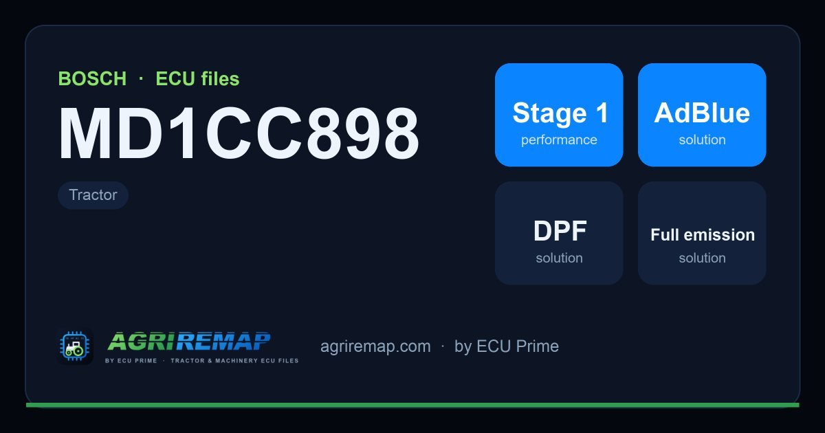 Available solutions for the BOSCH MD1CC898 ECU family: Stage 1 Remap, DPF Delete, AdBlue / SCR Delete