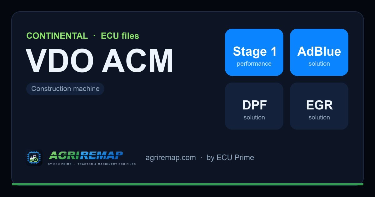 Available solutions for the CONTINENTAL VDO ACM ECU family: Stage 1 Remap, DPF Delete, AdBlue / SCR Delete, EGR Delete